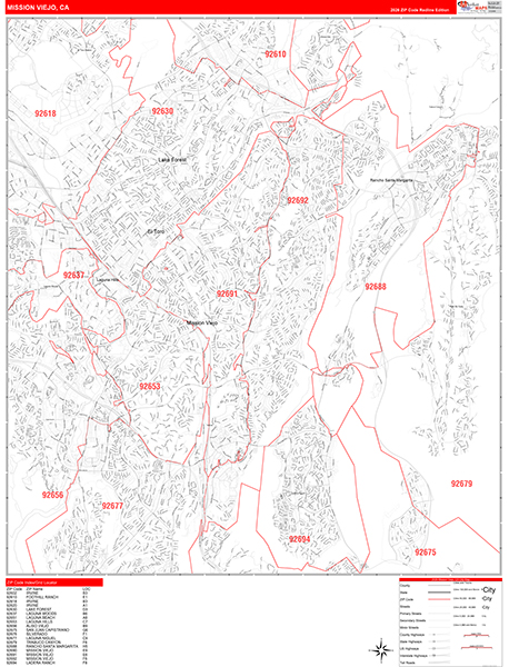 Mission Viejo Zip Code Wall Map